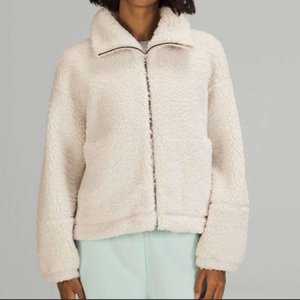 NWT Lululemon Cinchable Fleece Zip Up Jacket in White Opal Size 10